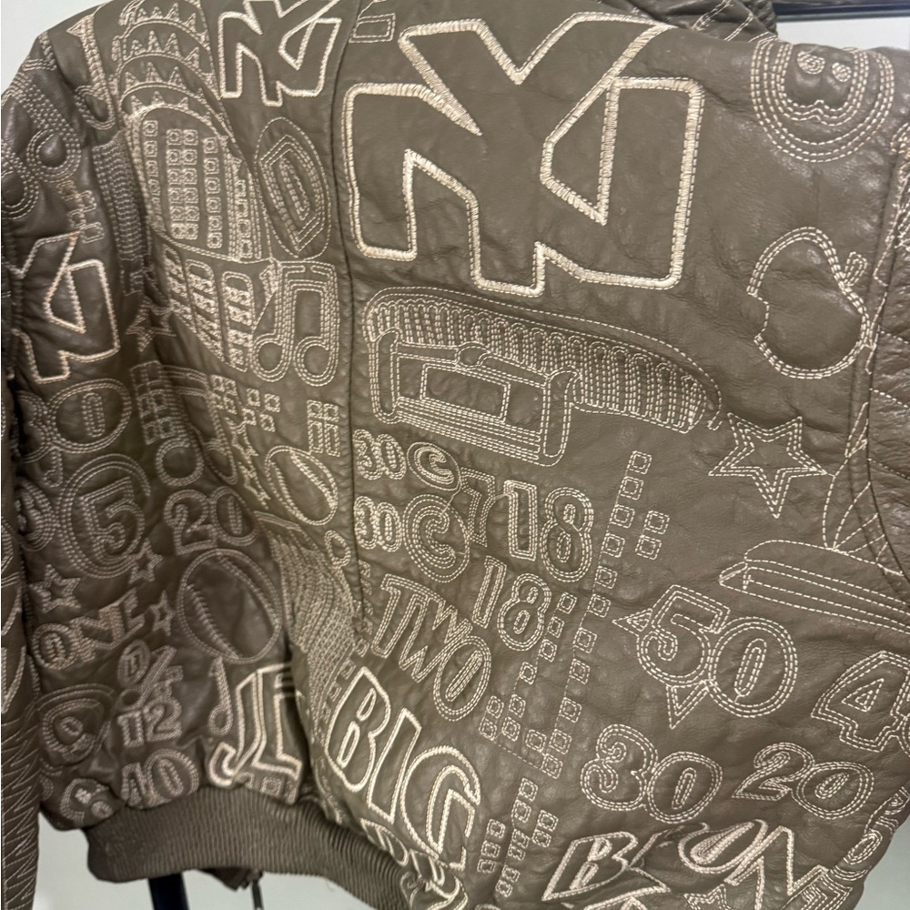 Pelle Pelle Brown Leather Embroidered Bomber Jacket by VINTAGE